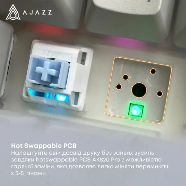 Клавіатура ігрова Ajazz AK820 PRO Flying Fish Switches (White/Purple) (AK820PRO-FF-PWB) (UA)