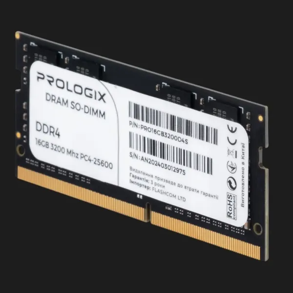 Оперативна памʼять Prologix SO-DIMM DDR4 16GB 1x16GB 3200MHz (PRO16GB3200D4S)