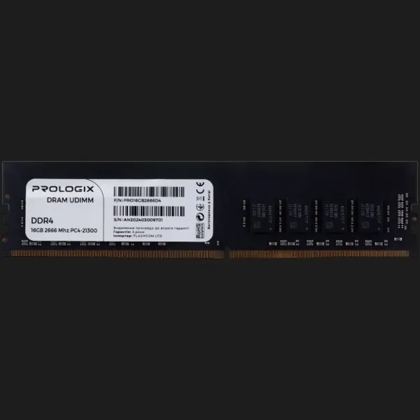 Оперативна памʼять Prologix DDR4 16GB 1x16GB 2666MHz (PRO16GB2666D4)