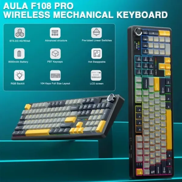 Клавіатура ігрова AULA F108 Pro Gasket Reaper Switch Wireless (Black) (UA)