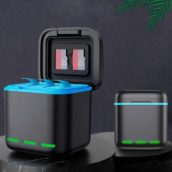 Зарядний пристрій для GoPro Hero 9-12 Portable Battery Charger 3 Slot Charging Box