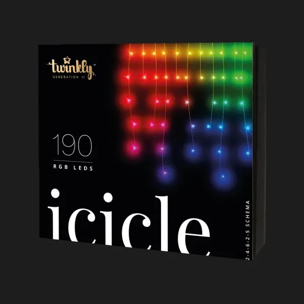 Гірлянда Smart LED Twinkly Icicle RGB 190, Gen II, IP44, довжина 5м, кабель прозорий