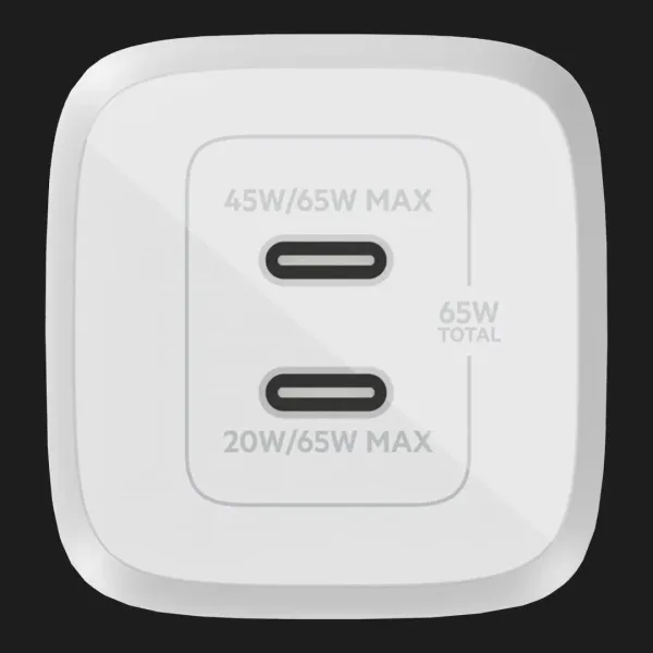 Зарядний пристрій Belkin 65W GAN PD PPS Dual USB-С - USB-С 2m (White)