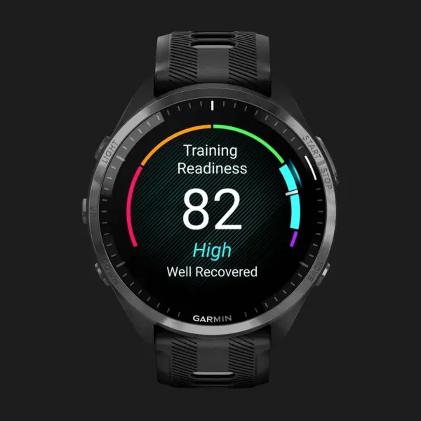 Garmin Forerunner 965 Carbon Gray DLC Titanium Bezel, Black Case, Black/Powder Gray Silicone Band