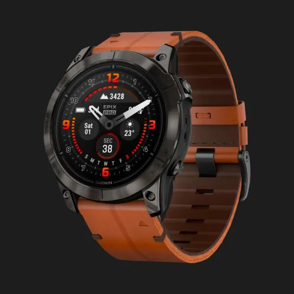 Garmin Epix Pro (Gen 2) Sapphire 51mm Carbon Gray DLC Titanium with Brown Leather Band