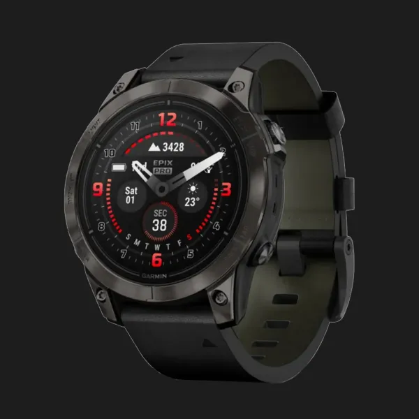 Garmin Epix Pro (Gen 2) Sapphire 47mm Carbon Gray DLC Titanium with Black Leather Band