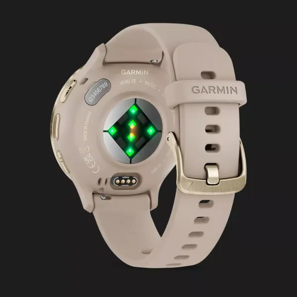 Garmin Venu 3S Soft Gold Stainless Steel Bezel with French Gray Case and Silicone Band