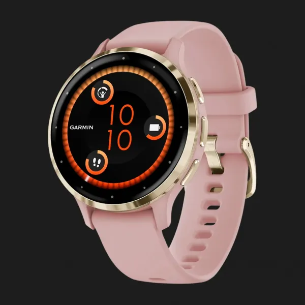 Garmin Venu 3S Soft Gold Stainless Steel Bezel with Dust Rose Case and Silicone Band