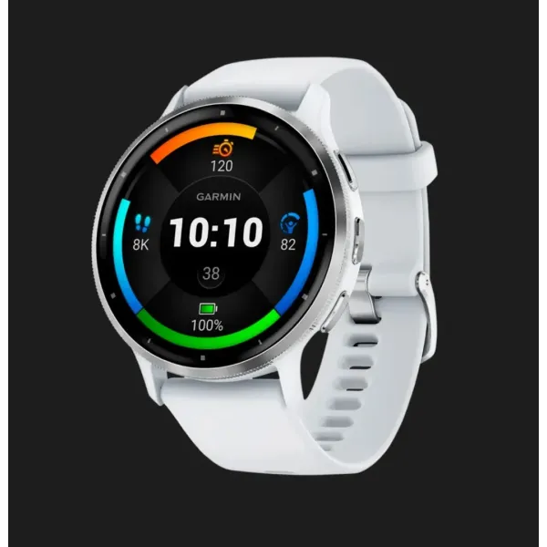 Garmin Venu 3 Silver Stainless Steel Bezel with Whitestone Case and Silicone Band