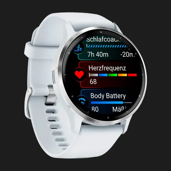 Garmin Venu 3 Silver Stainless Steel Bezel with Whitestone Case and Silicone Band