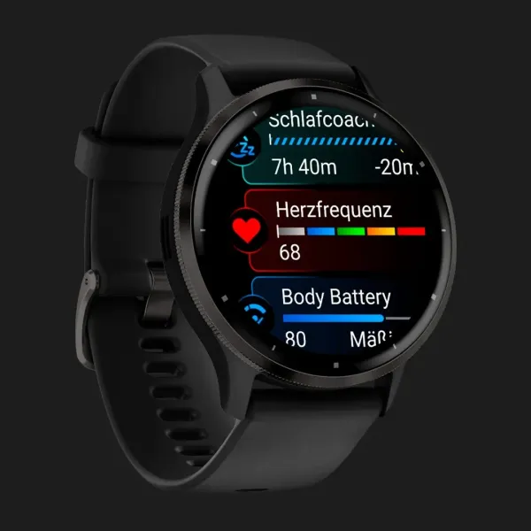 Garmin Venu 3 Slate Stainless Steel Bezel with Black Case and Silicone Band