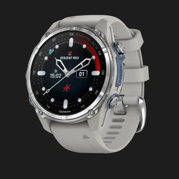 Garmin Descent Mk3 43mm Stainless Steel with Fog Gray Silicone Band