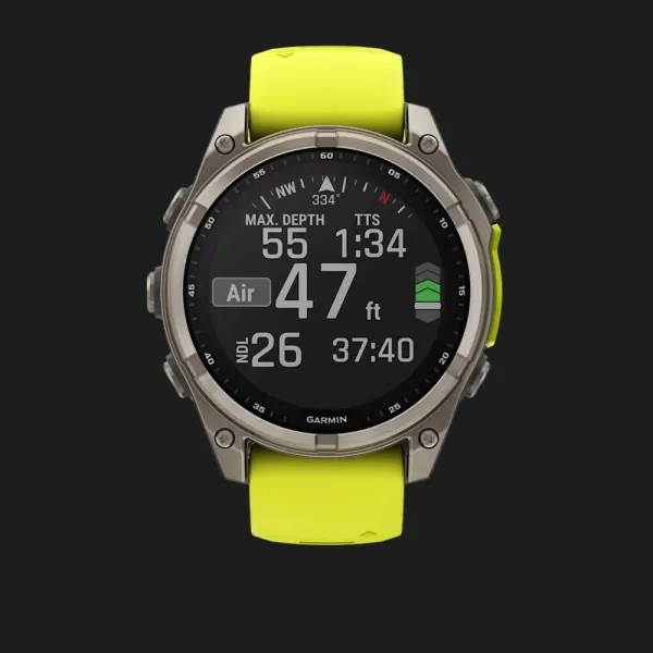 Garmin Fenix 8 47mm Solar Sapphire Titanium with Amp Yellow/Graphite Silicone Band