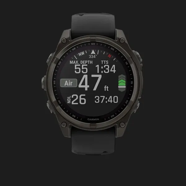 Garmin Fenix 8 47mm Solar Sapphire Carbon Gray DLC Titanium with Black/Pebble Gray Silicone Band