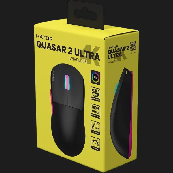 Ігрова миша HATOR Quasar 2 ULTRA 4K Wireless (Black/Pink) (HTM570BP) (UA)
