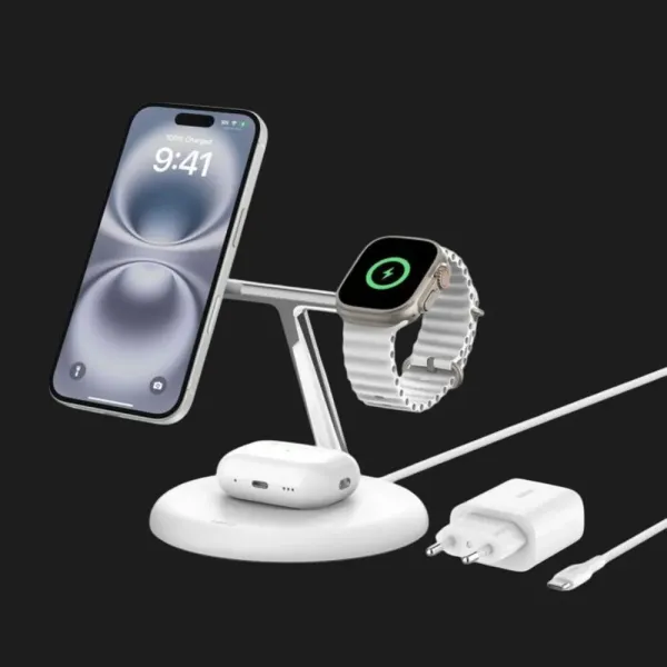 Безпровідна зарядка Belkin 3в1 Magnetic Qi2 15Вт (White)