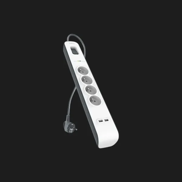 Мережевий фільтр Belkin 4хТип F, 3x1.5мм кв, 16А, 2xUSB-A 2.4A, з захистом від перенапруги,2м (White)