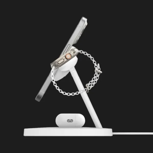 Безпровідна зарядка Belkin 3в1 Wireless Charging Stand with Qi2 15W (White)