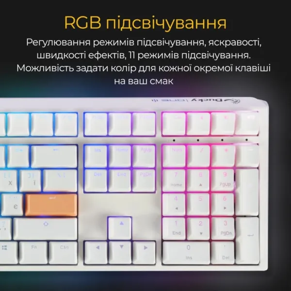 Клавіатура ігрова Ducky One 3 Cherry MX Blue RGB (White) (UA)
