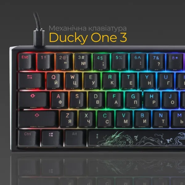 Клавіатура ігрова Ducky One 3 Mini Cherry MX Silent red RGB (Black) (UA)