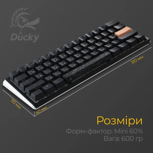 Клавіатура ігрова Ducky One 3 Mini Cherry MX Red RGB (Black) (UA)