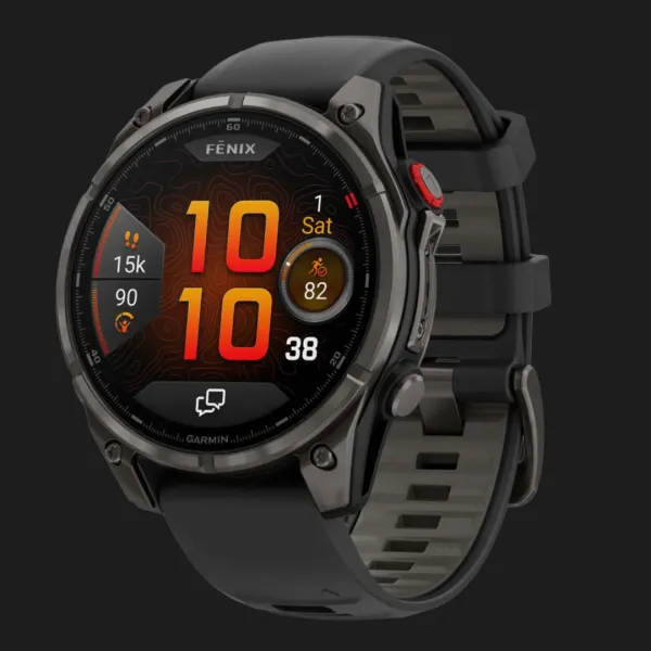 Garmin Fenix 8 Pro 47mm AMOLED Sapphire Carbon Gray DLC Titanium with Black/Pebble Gray Silicone Band