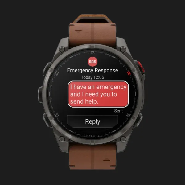 Garmin Fenix 8 Pro 47mm AMOLED Sapphire Carbon Gray DLC titanium with Chestnut Leather Band