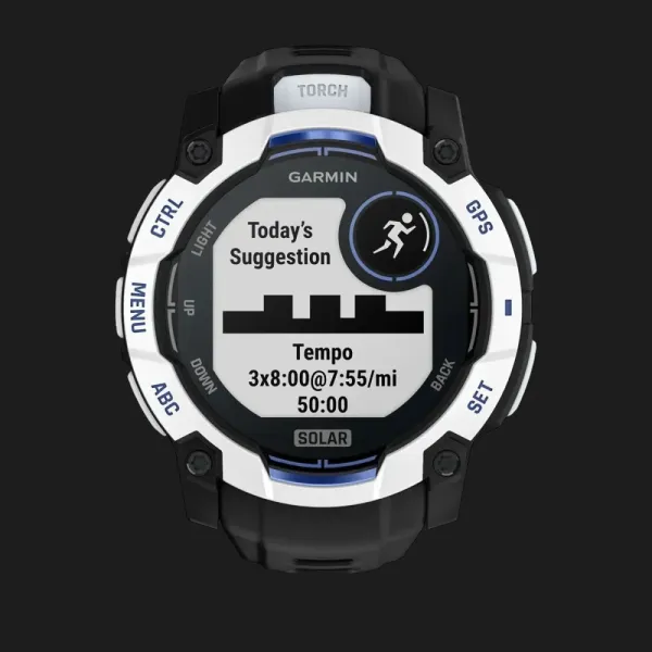 Garmin Instinct 3 50mm Solar Whitestone with Black/Bolt Blue Band