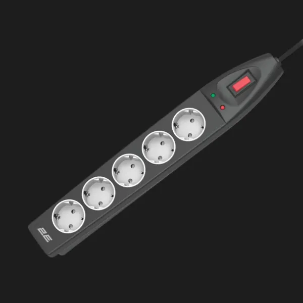 Мережевий фільтр 2E 5xТипF, 16A 10m (Black)